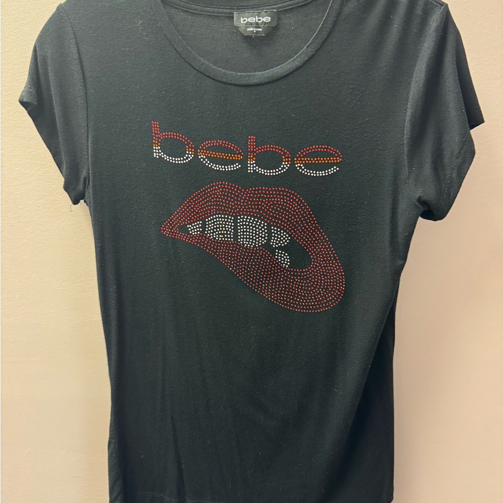 Bebe Black Tee with Rhinestone Detail